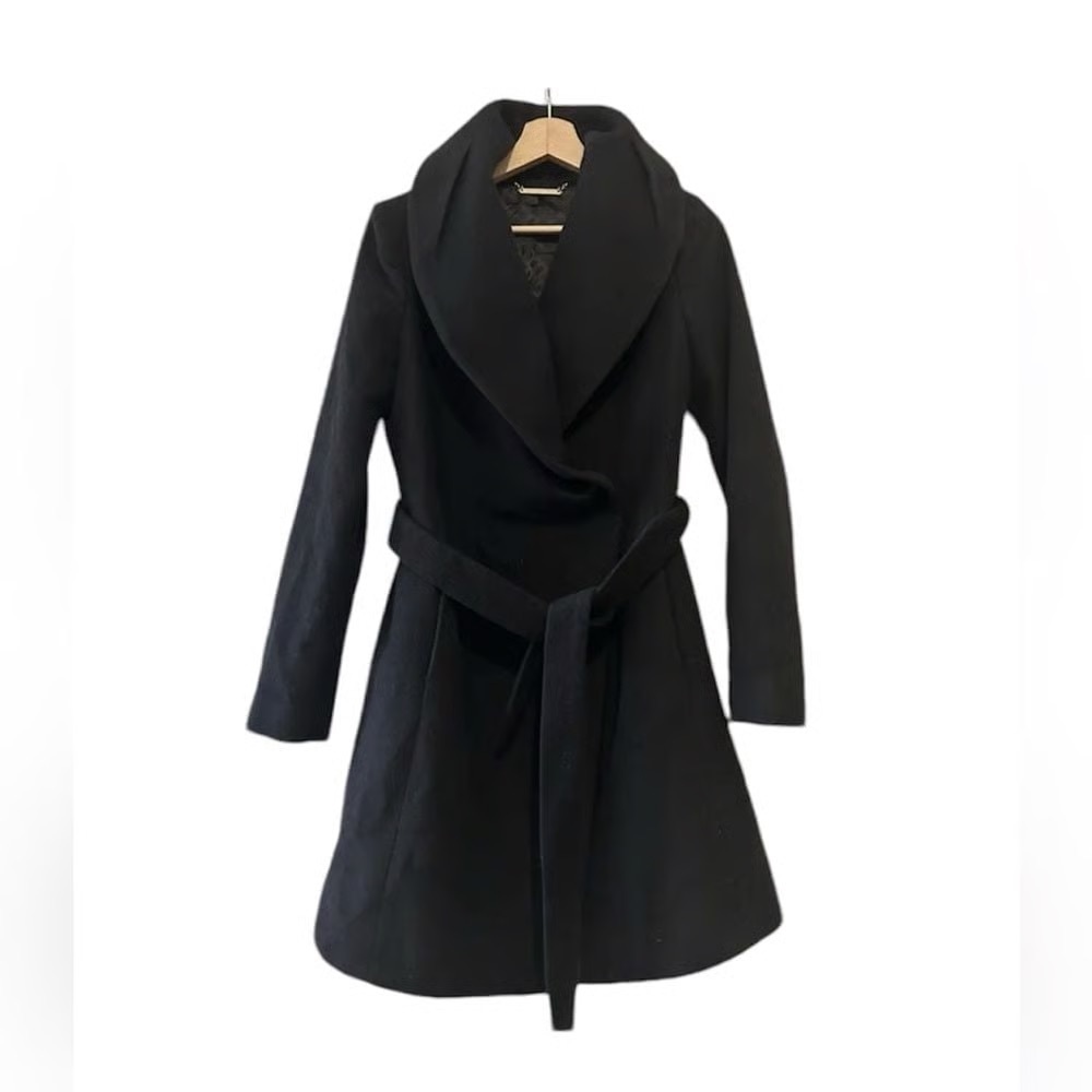 Diane Von Furstenberg Wool Blend Wrap Coat Black Small